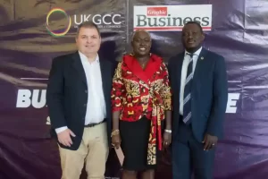 L-R Steven Gray (Vice Chairman-UKGCC) Adjoba Kyiamah (UKGCC Executive Director) and Theophilus Tawiah (UKGCC Executive Council Member) at the Launch of the UKGCC's Business Climate Surve